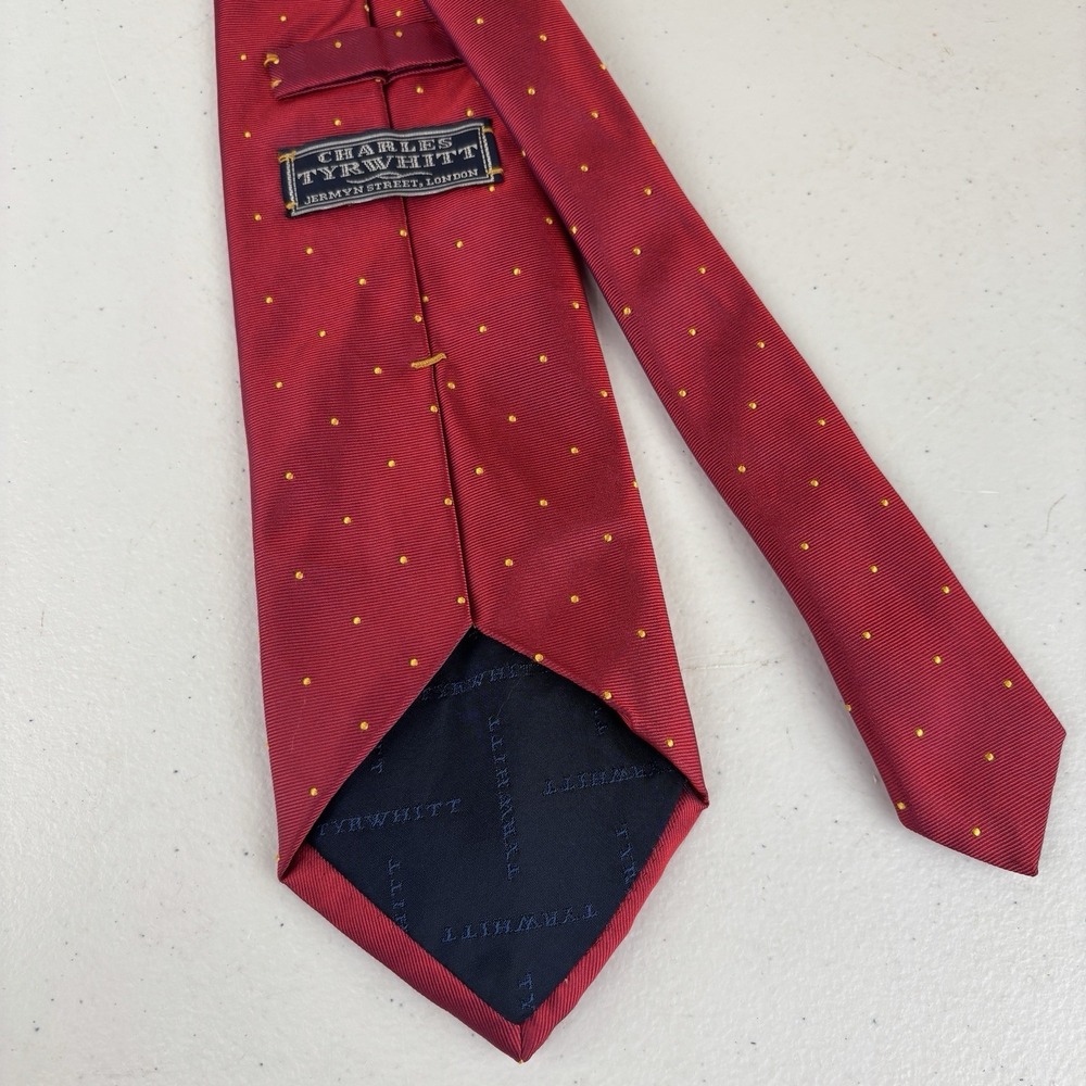 Charles Tyrwhitt‎ Red Silk Yellow Polka Dot Tie Necktie Made in Italy